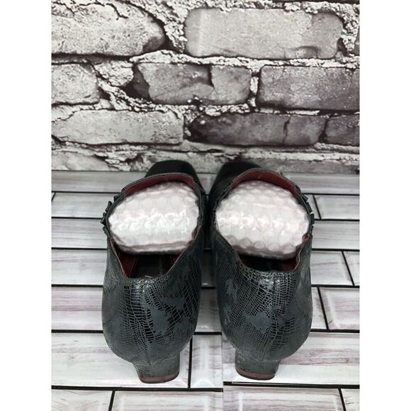 Oh! Healthy Heels Blue Gray Leather Croc Print Ankle Heel Booties Women Sz 39EU - Picture 6 of 16